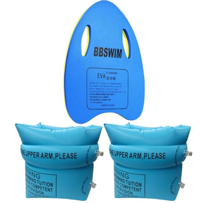 Swimming Combo Set - Kickboard and Inflatable Arm Bands for Beginners - Blue
