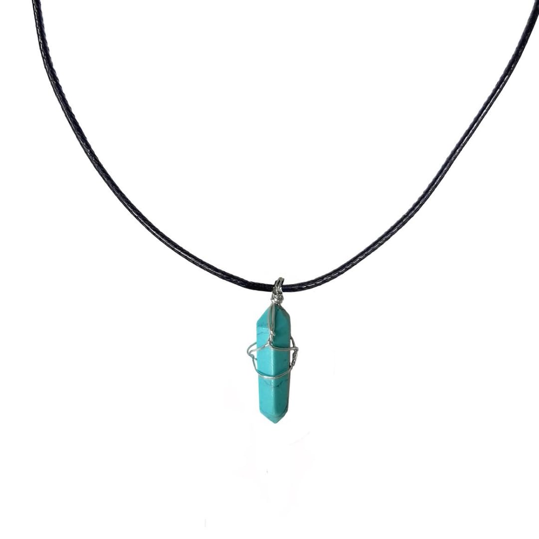 Earth Stone Collection - Wire Wrapped Crystal Stone Necklace (Turquoise)