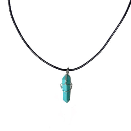 Earth Stone Collection - Wire Wrapped Crystal Stone Necklace (Turquoise)