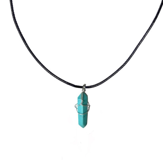 Earth Stone Collection - Wire Wrapped Crystal Stone Necklace (Turquoise)