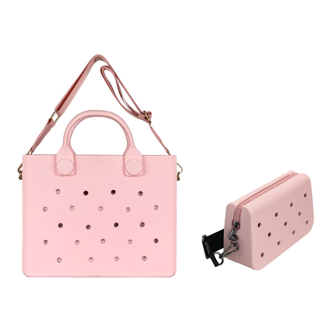 Nana EVA Croc Shoulder Bag & Coco EVA Croc Crossbody Bag Combo Set (Pink)