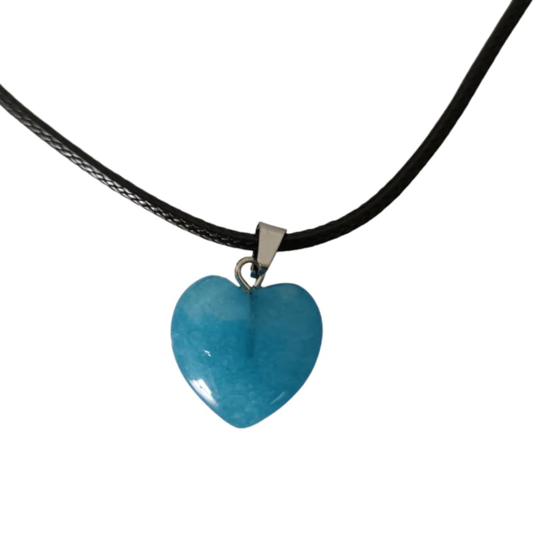 Earth Stone Collection - Heart Crystal Stone Necklace (Aquamarine)