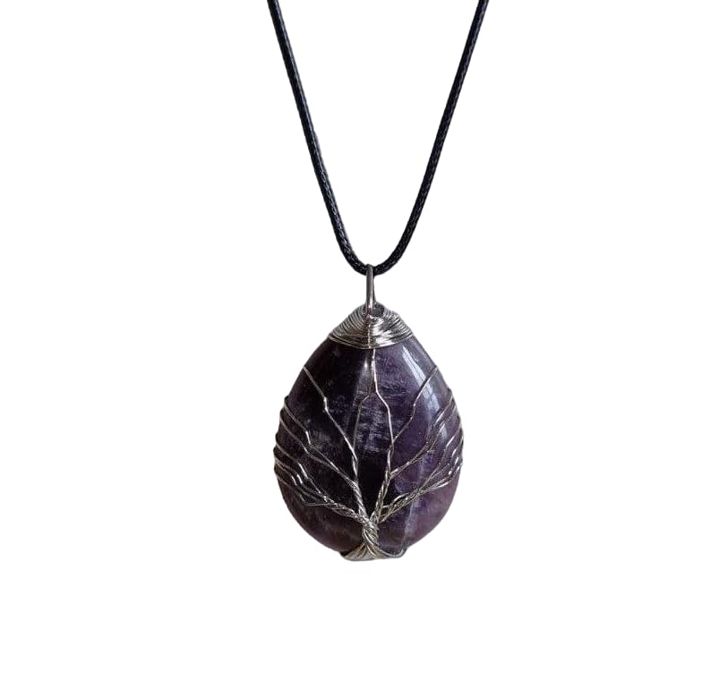 Earth Stone Collection - Wire Tree Of Life - Stone Necklace (Amethyst)