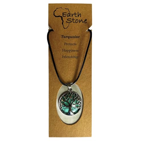 Earth Stone Collection - Silver Tree of Life Crystal Necklace (Turquoise)