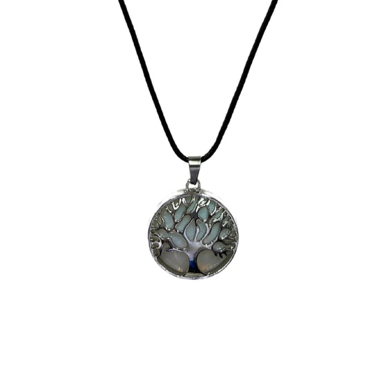 Earth Stone Collection - Silver Tree of Life Crystal Necklace (Opal)