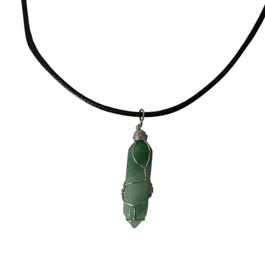 Earth Stone Collection - Wire Wrapped Crystal Stone Necklace (Aquamarine)