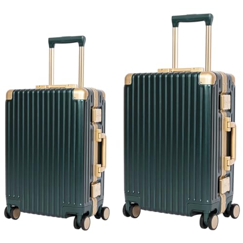 Classic Aluminum Frame Travel Suitcase - 20" + 26" - Green