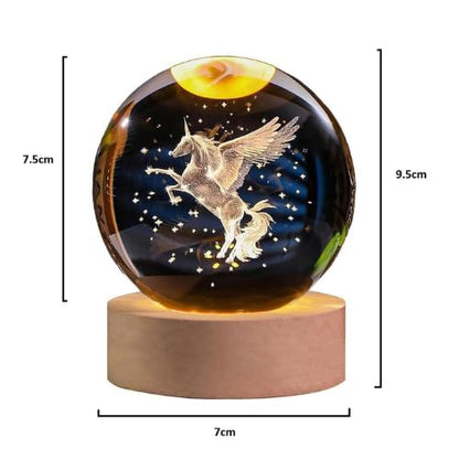 Crystal Ball Lamp with 3D Engraving and Luminous Base - 2 Pack (Unicorn and Galaxy)