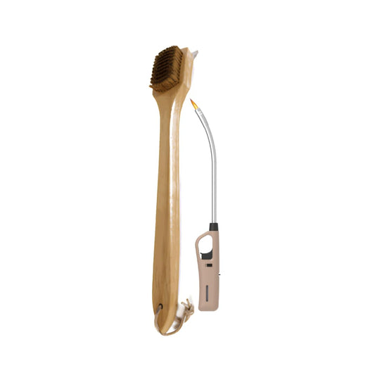 Wooden Handle Braai Grid Brush And Flexible Extra Length Braai Lighter (Brown)