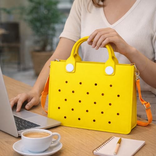 Nana EVA Croc Bag with Shoulder Strap – Lightweight Waterproof Tote Handbag (Yellow)