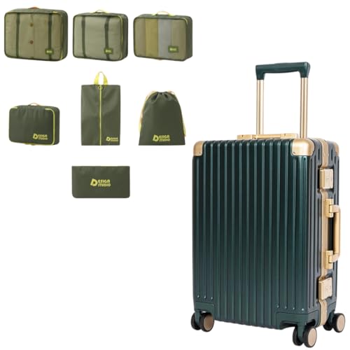 26" Hard Shell Suitcase with 7‑Piece Packing Organizer Travel Combo (Green)
