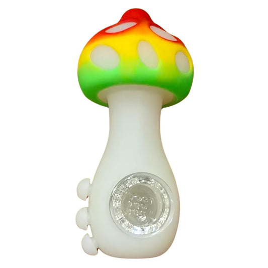 Silicone Rasta Pipe - Glow-In-The-Dark Mushroom (Red)