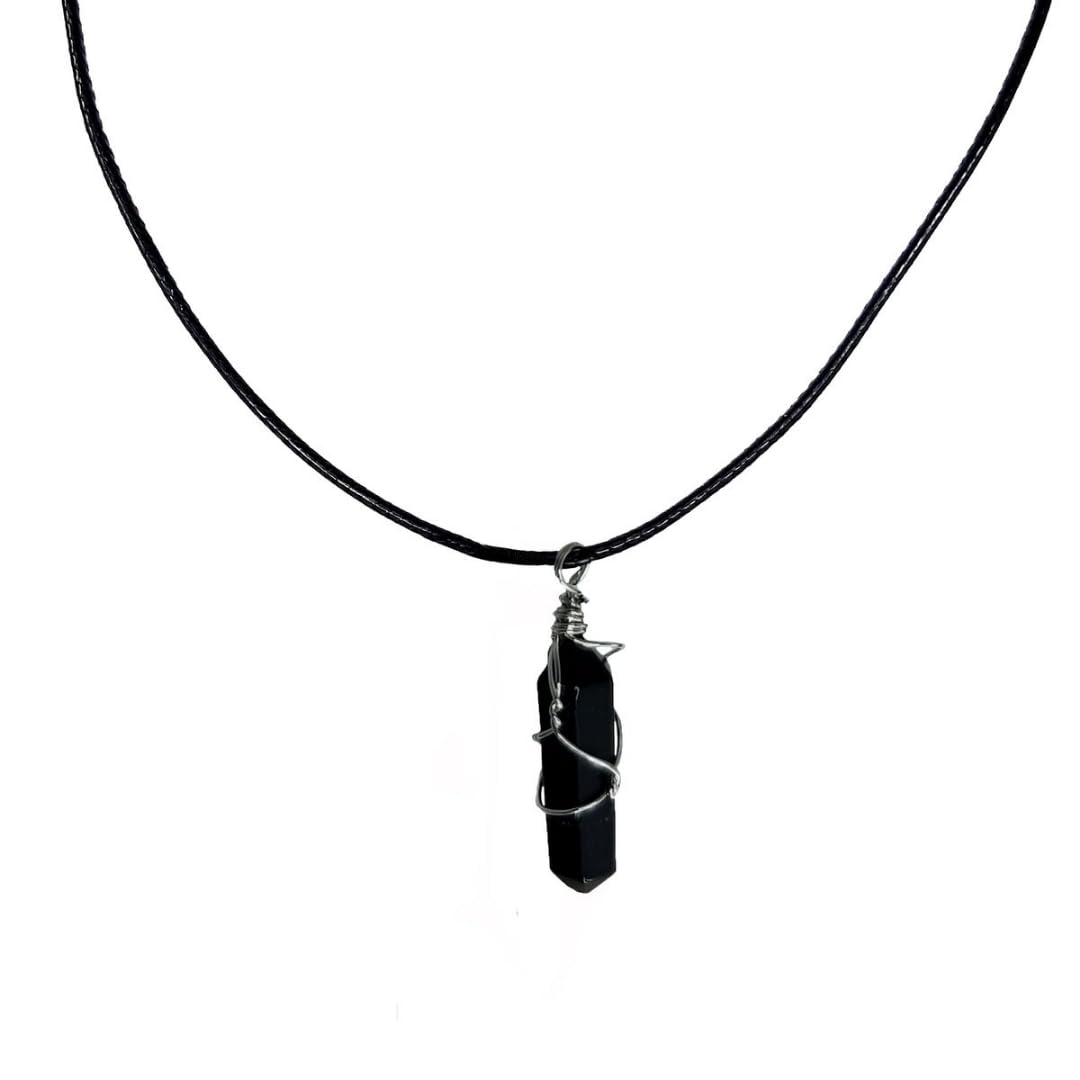 Earth Stone Collection - Wire Wrapped Crystal Stone Necklace (Onyx)