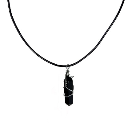 Earth Stone Collection - Wire Wrapped Crystal Stone Necklace (Onyx)