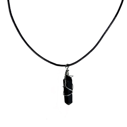 Earth Stone Collection - Wire Wrapped Crystal Stone Necklace (Onyx)
