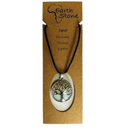 Earth Stone Collection - Silver Tree of Life Crystal Necklace (Opal)