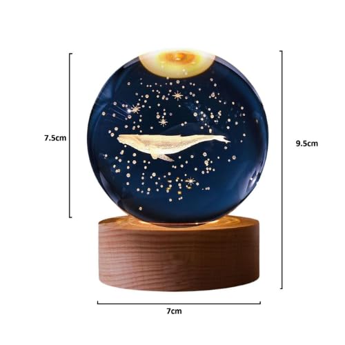 Crystal Ball Lamp with 3D Engraving and Luminous Base - 2 Pack (Whale)