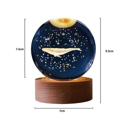 Crystal Ball Lamp with 3D Engraving and Luminous Base - 2 Pack (Whale)