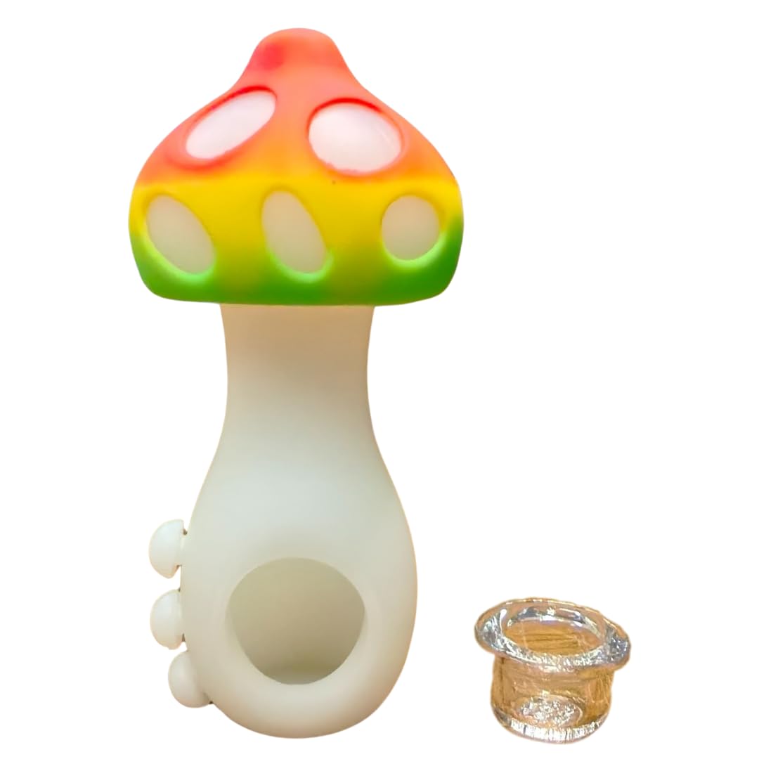Silicone Rasta Pipe - Glow-In-The-Dark Mushroom (Red)