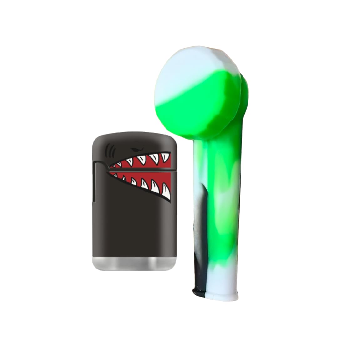 Mini Silicone Pipe With Lid And Zengaz Shark Lighter (Black)