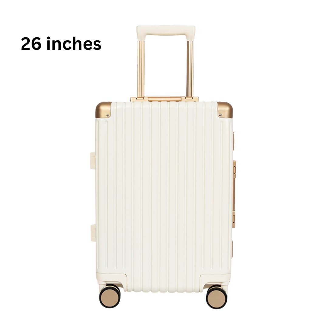 Classic Aluminum Frame Travel Suitcase - 20" + 26" - White