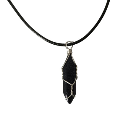 Earth Stone Collection - Wire Wrapped Crystal Stone Necklace (Blue Sand)