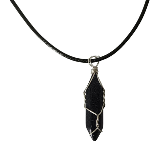 Earth Stone Collection - Wire Wrapped Crystal Stone Necklace (Blue Sand)