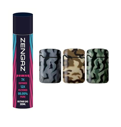 ZL 3 Mega Jet Flame Lighter - Army 3Pack + 330ML Gas