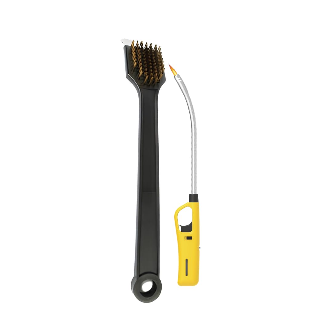 Nylon Handle Braai Grid Brush And Flexible Extra Length Braai Lighter (Yellow)
