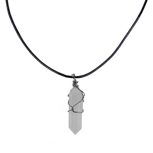 Earth Stone Collection - Wire Wrapped Crystal Stone Necklace (Quartz)