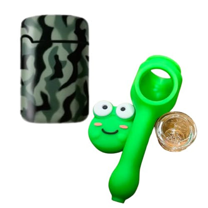 Green Army ZL-3 Torch Jet Lighter And Frog Silicone Rasta Pipe