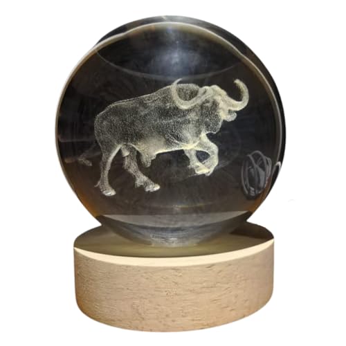 Crystal Ball Lamp with 3D Engraving and Luminous Base - Buffalo