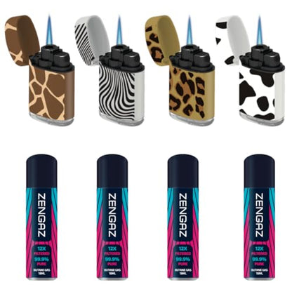 ZL 3 Mega Jet Flame Lighter SKIN 4 Pack & 4 Gas 18ml Combo