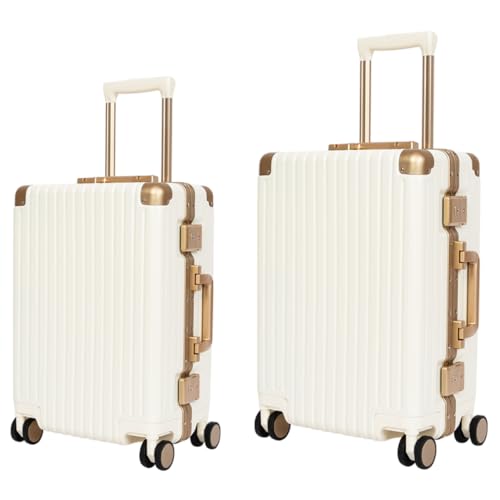 Classic Aluminum Frame Travel Suitcase - 20" + 26" - White