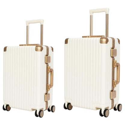 Classic Aluminum Frame Travel Suitcase - 20" + 26" - White