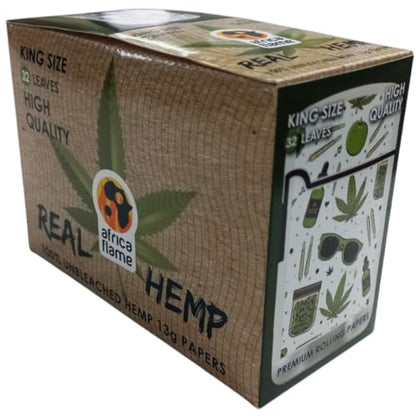 Africa Flame 100% Hemp Rolling Paper - 50 Booklets - White - 2 Pack