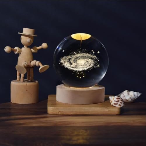 Crystal Ball Lamp with 3D Engraving and Luminous Base - 2 Pack (Galaxy)