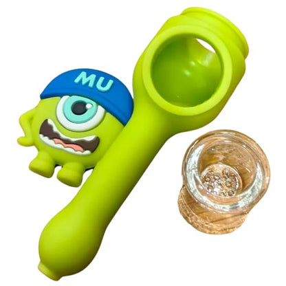 Silicone Rasta Spoon Pipe - Cartoon Faces (Green & Blue)