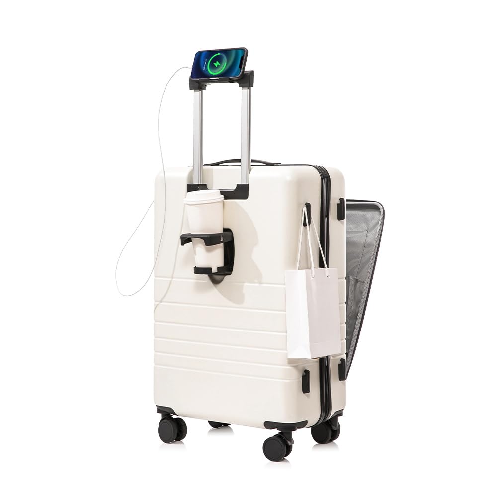 Multifunction Smart Carry-On Travel Suitcase - 20 Inch - White