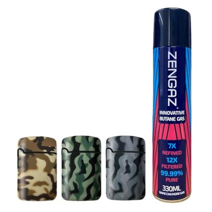 Zengaz ZL 3 Mega Jet Flame Lighter - Army 3Pack + 330ML Gas