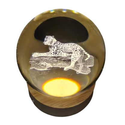 Crystal Ball Lamp with 3D Engraving and Luminous Base - Leopard