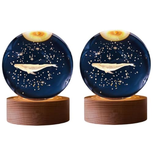 Crystal Ball Lamp with 3D Engraving and Luminous Base - 2 Pack (Whale)