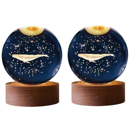 Crystal Ball Lamp with 3D Engraving and Luminous Base - 2 Pack (Whale)