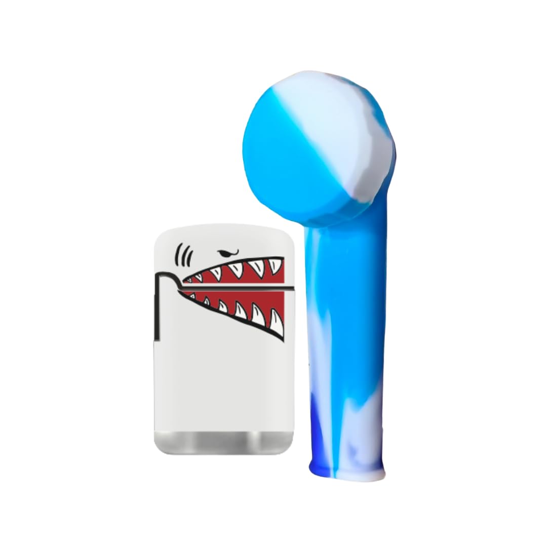 Mini Silicone Pipe With Lid And Zengaz Shark Lighter (White)