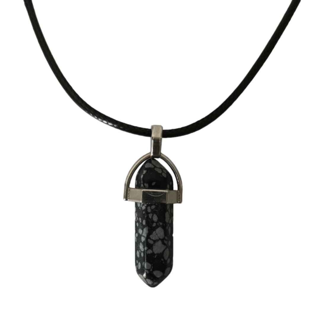 Earth Stone Collection - Bullet Crystal Stone Necklace (Snowflake Obsidian)