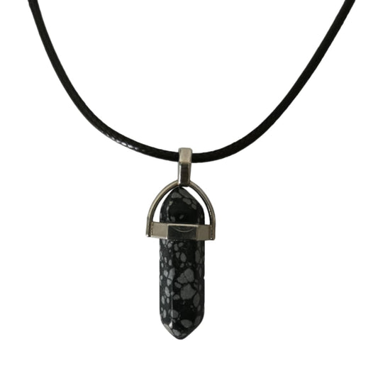Earth Stone Collection - Bullet Crystal Stone Necklace (Snowflake Obsidian)