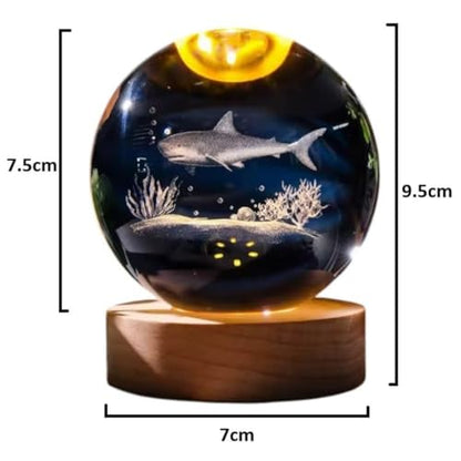 Crystal Ball Lamp with 3D Engraving and Luminous Base - Shark Reef