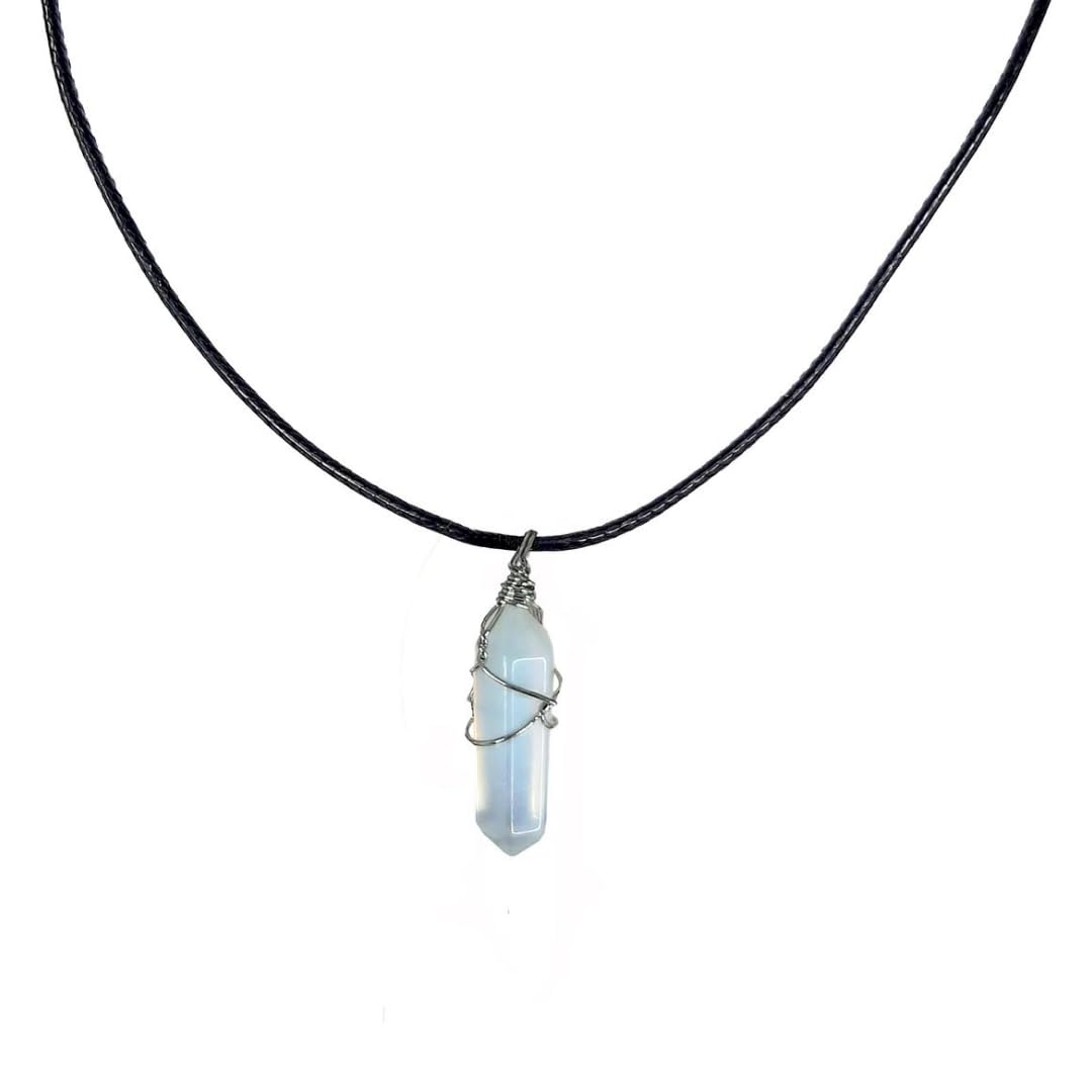 Earth Stone Collection - Wire Wrapped Crystal Stone Necklace (Opal)