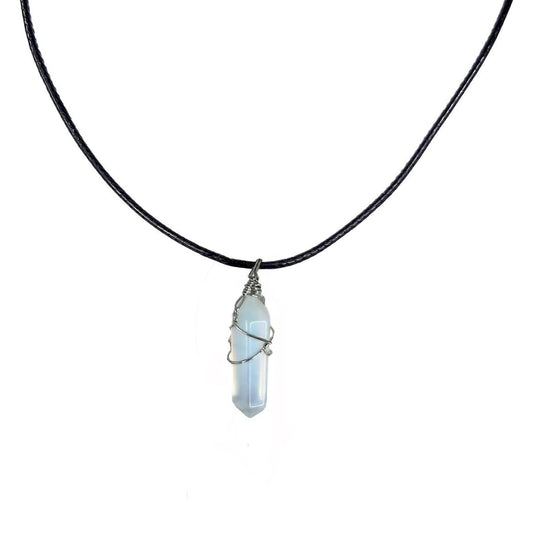 Earth Stone Collection - Wire Wrapped Crystal Stone Necklace (Opal)
