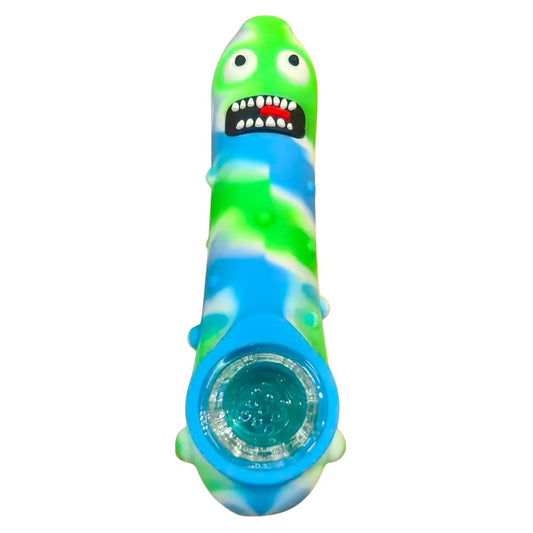 Silicone Rasta Pipe – Pickle Rick (Blue & Green)